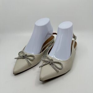 Nordstrom Rack Blair Flats Slingback Pointy Toe 10M Beige Rhinestone Bow Wedding